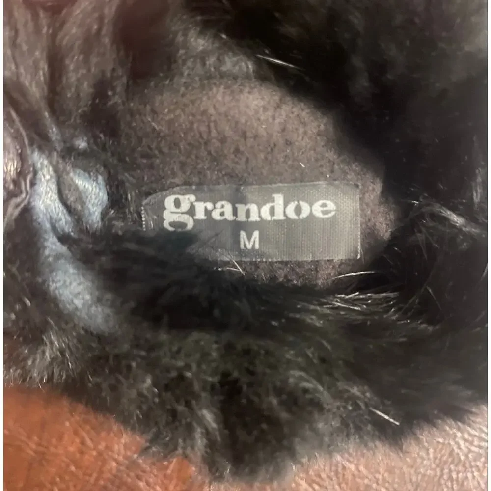 Grandoe Black Leather Gloves M Faux Fur Trim Lined Winter Dress Gloves Luxury